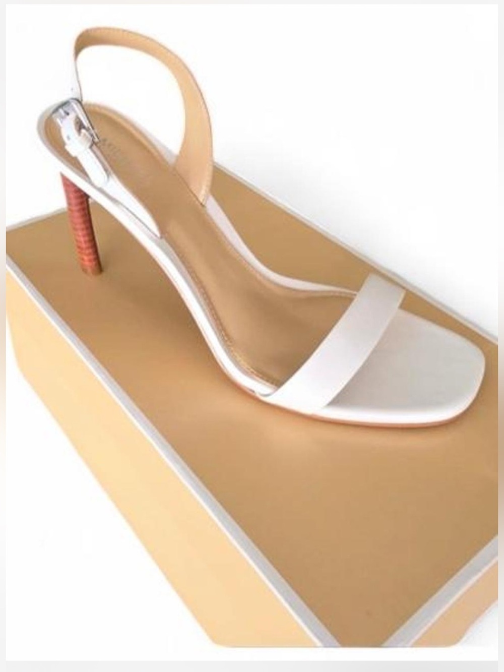 Michael Kors White Slingback Sandal with Tan Insole and Red Wrapped Heel